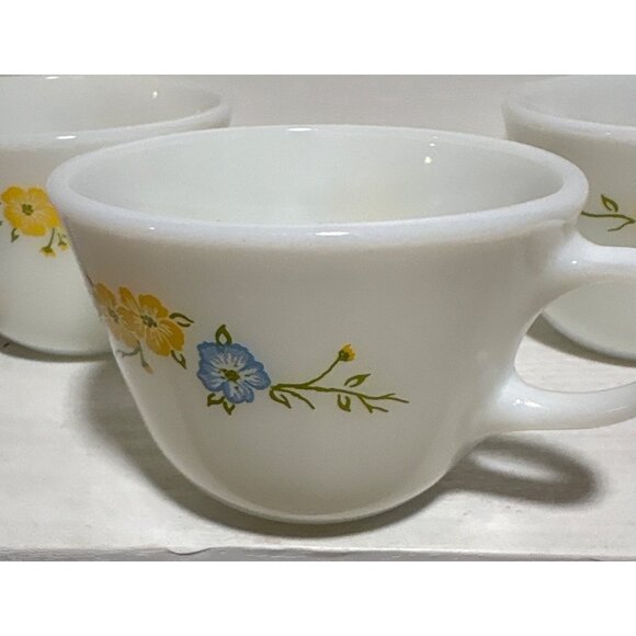 Set Of 3 Vintage Pyrex Coffee Tea Cups Yellow & Blue Floral Butterfly Design - Picture 7 of 12